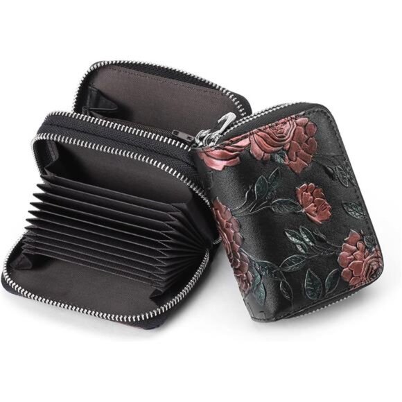 Small Genuine Leather Wallet for Women A09 Red Rose